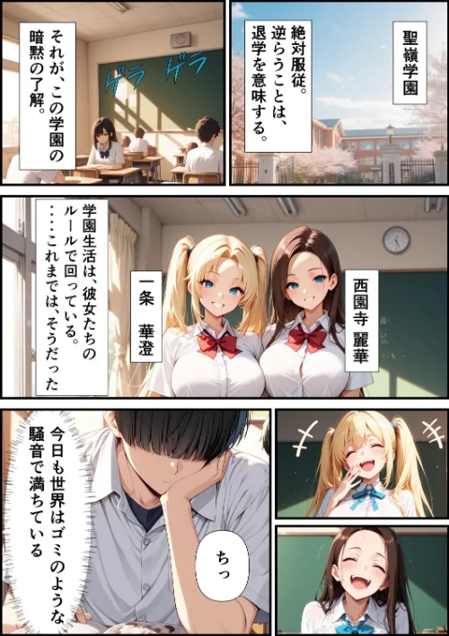 〈エロ漫画〉校則改変アプリ〜ゴミ扱いしてた俺の肉棒で女王たちがメス堕ち【モザイク版】（単話）|作者：むちプリギャル舎 試し読みサンプル 2ページ目